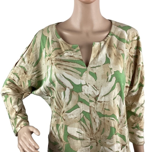 Chico's Jungle Palms Cold Shoulder Top Size M Tan Print - Picture 2 of 7
